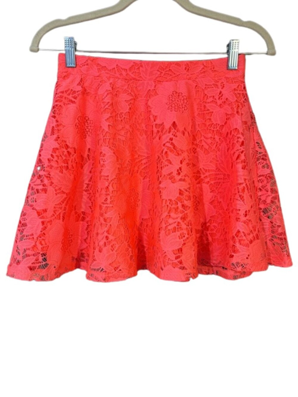 Aeropostale Neon Coral Lace Skater Skirt Floral Mini Y2K Summer
